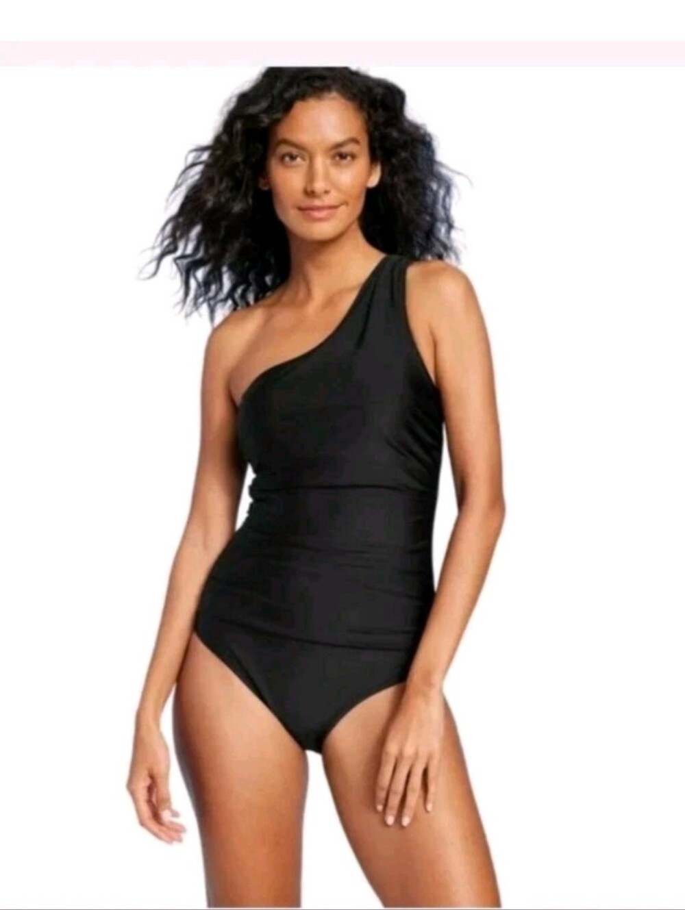 Women's Tummy Control One Shoulder Ruched Swimsuit - Kona Sol Medium Black NWT